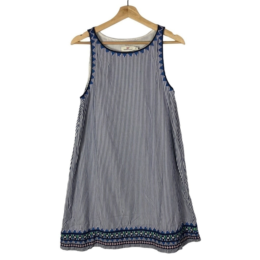 Vineyard Vines Geo Prep Embroidered Marlin Blue Stripe Shift Mini Dress 10